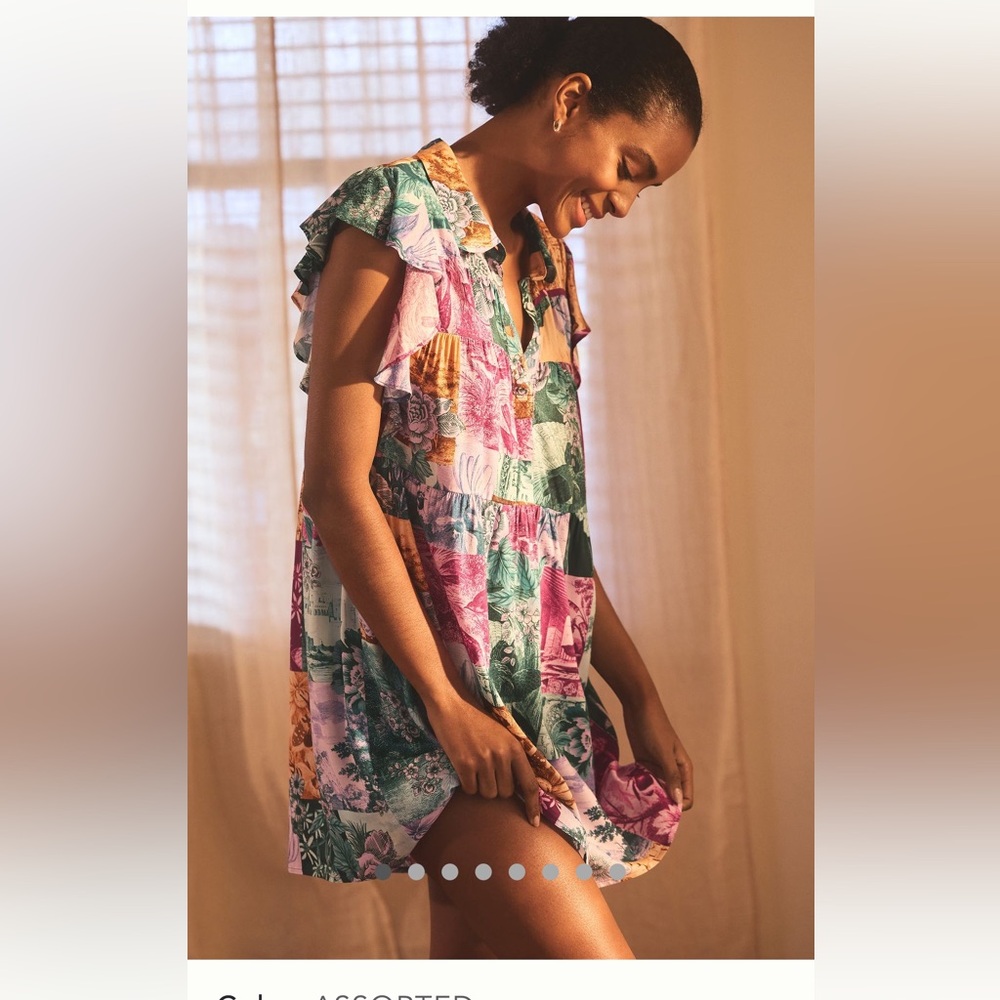 Anthropologie Flutter-Sleeve Printed Pajama Dress Petite Small